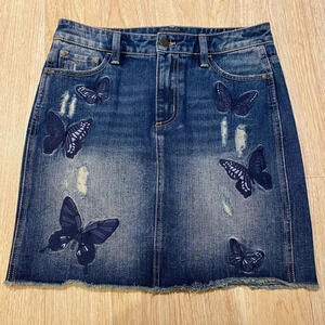 Buffalo David Bitton Embroidered Distressed Mini Jean Skirt Women’s Size W27